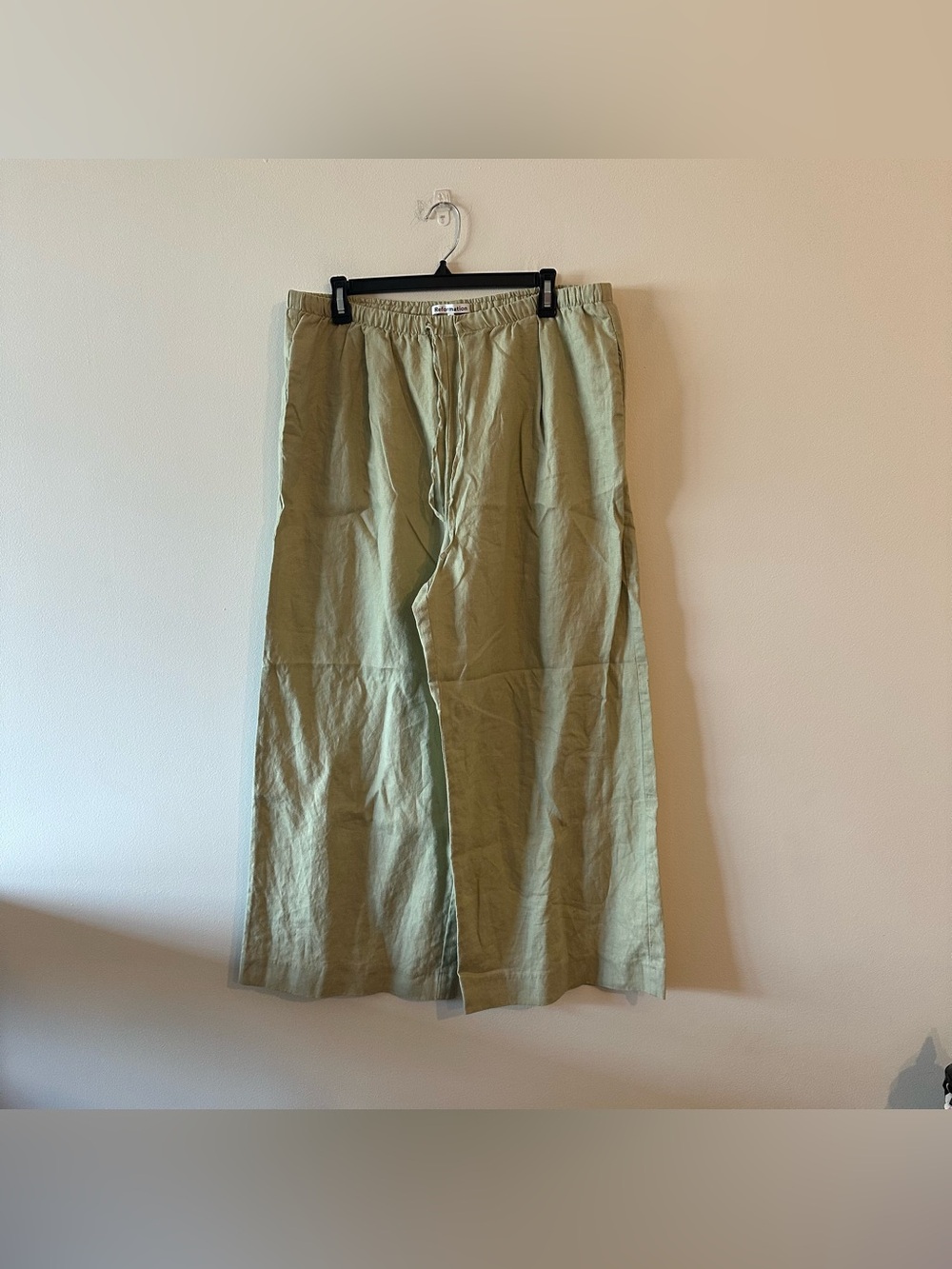 Reformation Olina Linen Pants XL Minimalist Quiet Luxury Preppy Dried Herbs